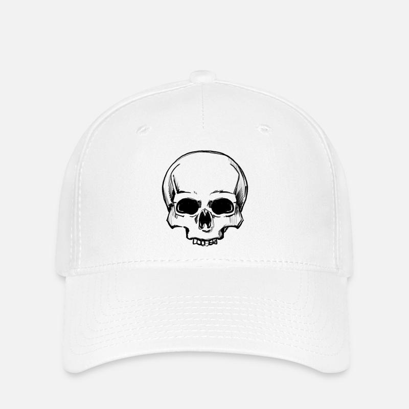 Skull - Pencil Drawing - Flexfit Cap - white
