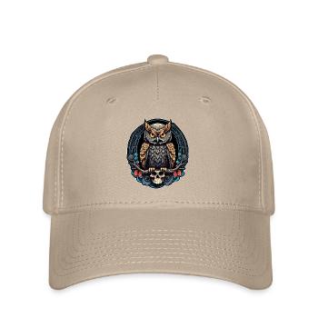 Hibou décoratif avec crâne et pétales de rose - Casquette Flexfit - kaki - Devant