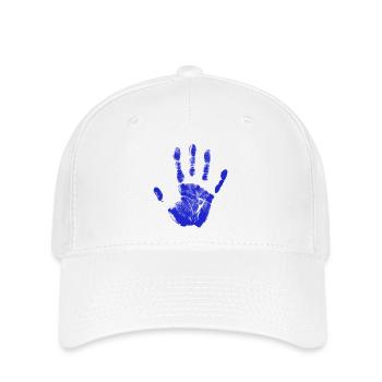 Handabdruck bemalte Identität, Finger und Handfläche blau - Flexfit Cap - Weiß - Vorne