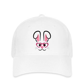 Visage de lapin avec des lunettes en forme de cœur - Casquette Flexfit - blanc - Devant