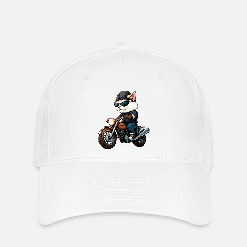Chat Motard - Casquette Flexfit - blanc