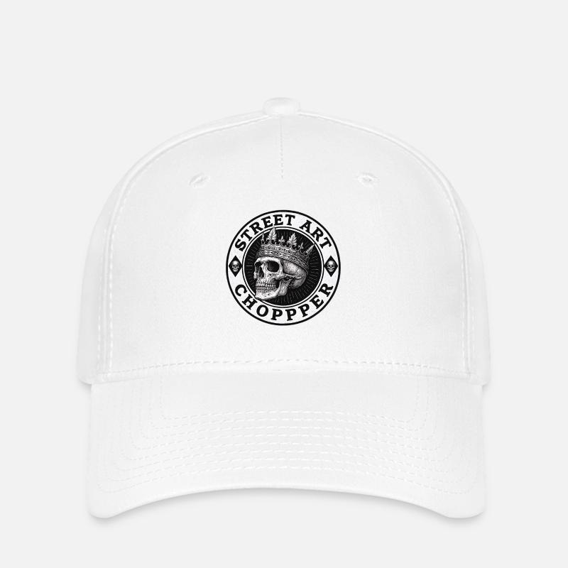 Biker Chopper Motorcyclist Skull with Crown - Flexfit Cap - white