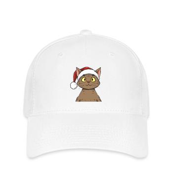 Niedliche Weihnachtskatze im süßen Cartoonstil - Flexfit Cap - Weiß - Vorne