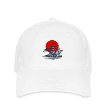 Pagoda silhouette with red sun scene - Flexfit Cap - white - Front