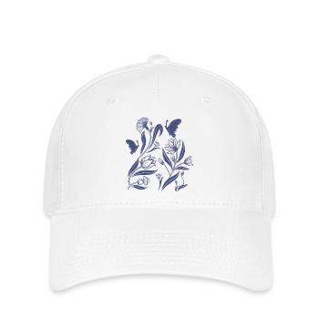 Motif floral bleu dans le style d’art populaire - Casquette Flexfit - blanc - Devant