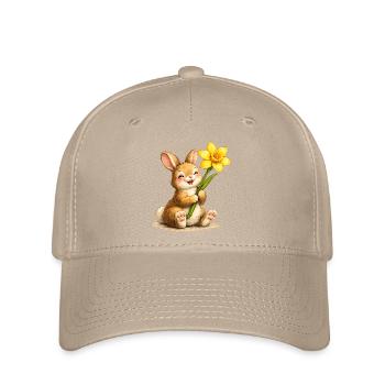 Hase mit gelber Frühlingsblume  - Flexfit Cap - Khaki - Vorne