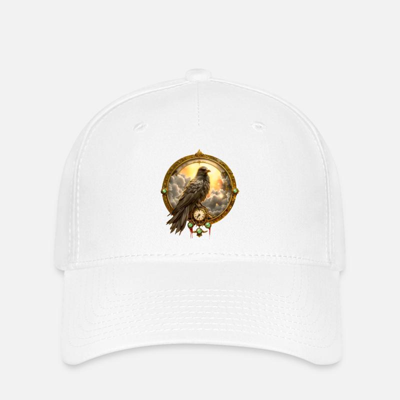 Raven in golden clock frame - Flexfit Cap - white