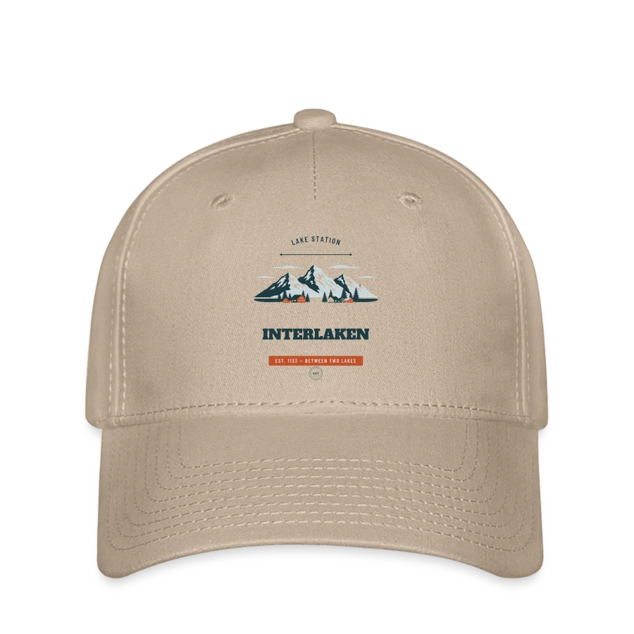 Interlaken badge on a flexfit cap, khaki