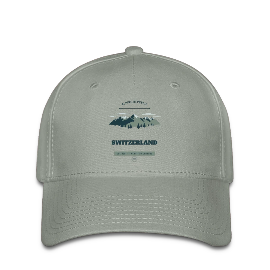 Switzerland badge on a flexfit cap, green-grey