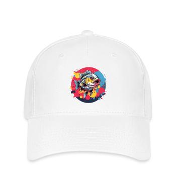 Barsch im Farbkreis. Herrlich buntes Barschdesign - Flexfit Cap - Weiß - Vorne