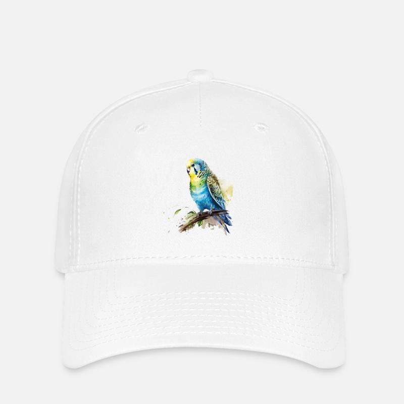 Perruche bleu vert dessin aquarelle - Casquette Flexfit - blanc