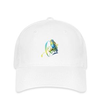 Perruche bleu vert dessin aquarelle - Casquette Flexfit - blanc - Devant