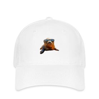 Robbe mit Sonnenbrille Seehund Walross Süße Robben - Flexfit Cap - Weiß - Vorne