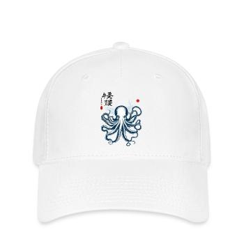 Octopus Japan Kanji Ukiyo-E Art Sea Design - Flexfit Cap - white - Front