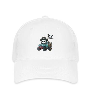 Skelett Totenkopf Piraten mit coolem Monstertruck - Flexfit Cap - Weiß - Vorne