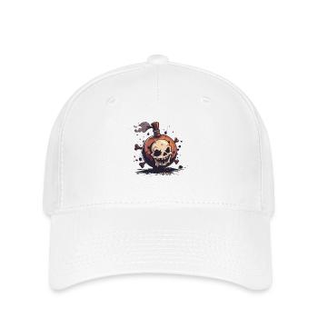 Ein lustiger Cartoon Totenkopf Bomben Pirat - Flexfit Cap - Weiß - Vorne