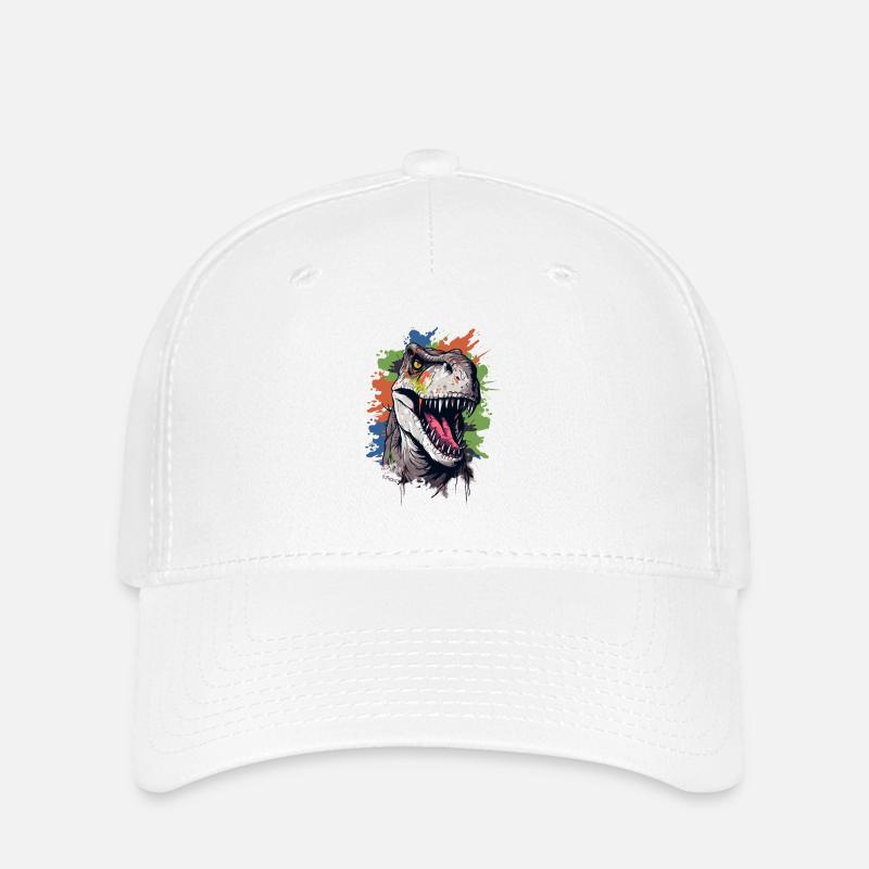 Touches de couleur : un dinosaure coloré au look d’action - Casquette Flexfit - blanc