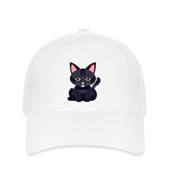 black cat with yellow eyes - Flexfit Cap - white - Front