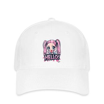 Cartoon eines frechen, frischen Mädchen mit Zöpfen - Flexfit Cap - Weiß - Vorne