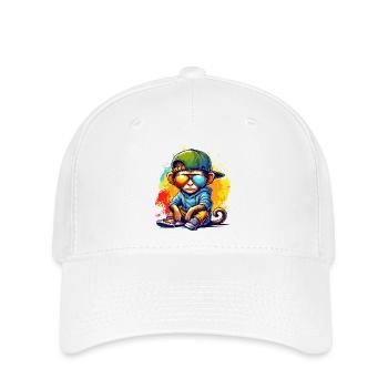 Cooler Hip Hop Affe mit Sonnenbrille Graffiti Style - Flexfit Cap - Weiß - Vorne