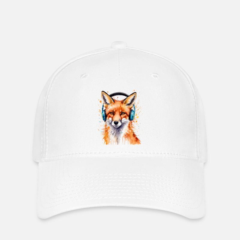 Fuchs Kopfhörer Musik Bunt Tier Design Print - Flexfit Cap - Weiß