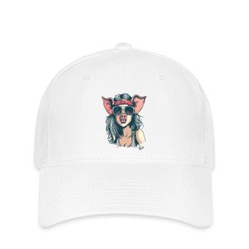 80s punk hippie girl as a cute piggy - Flexfit Cap - white - Front
