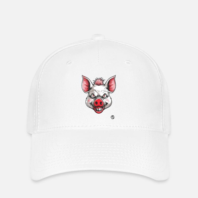 White Creepy Psycho Horror Pig - Flexfit Cap - white