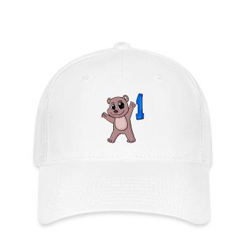 Zahl 1 Nummer Eins - Bär Motiv - Flexfit Cap - Weiß - Vorne