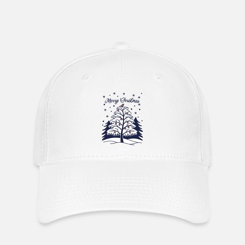 Joyeux Noël - Arbre de Noël et oiseau - Casquette Flexfit - blanc