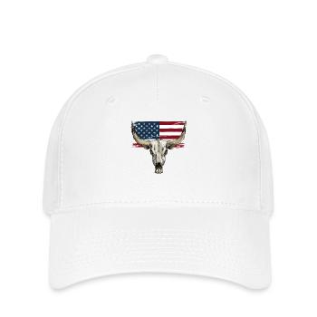 Crâne de vache et de taureau avec drapeau des États-Unis - Casquette Flexfit - blanc - Devant