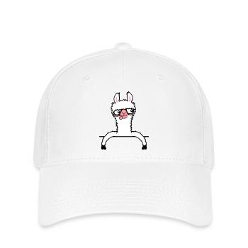 Llama Nerd Geek Horn-Rimmed Glasses Smart Funny Grimace - Flexfit Cap - white - Front