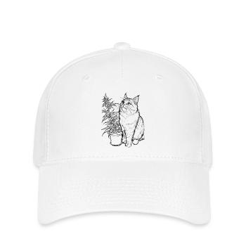 Chat avec plante de cannabis : Tigre domestique avec chanvre - Casquette Flexfit - blanc - Devant