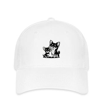 Chiwawa Liebe: Mutter und Welpe in Schwarz-Weiß - Flexfit Cap - Weiß - Vorne