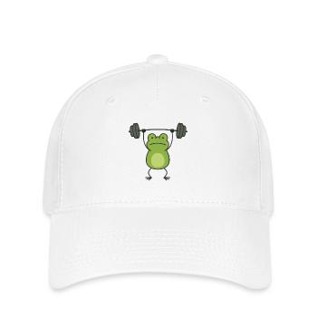 Lustiger Frosch mit Hantel Fitness Bodybuilding - Flexfit Cap - Weiß - Vorne