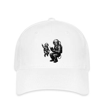 Vintage Tiefseetaucher mit Kind – Schwarzweiß - Flexfit Cap - Weiß - Vorne