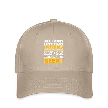 Jouer au futsal Marquer des buts Boire de la bière Citation amusante - Casquette Flexfit - kaki - Devant