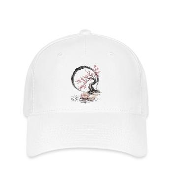 Zen Bonsai with Lotus and Cherry Blossom - Flexfit Cap - white - Front