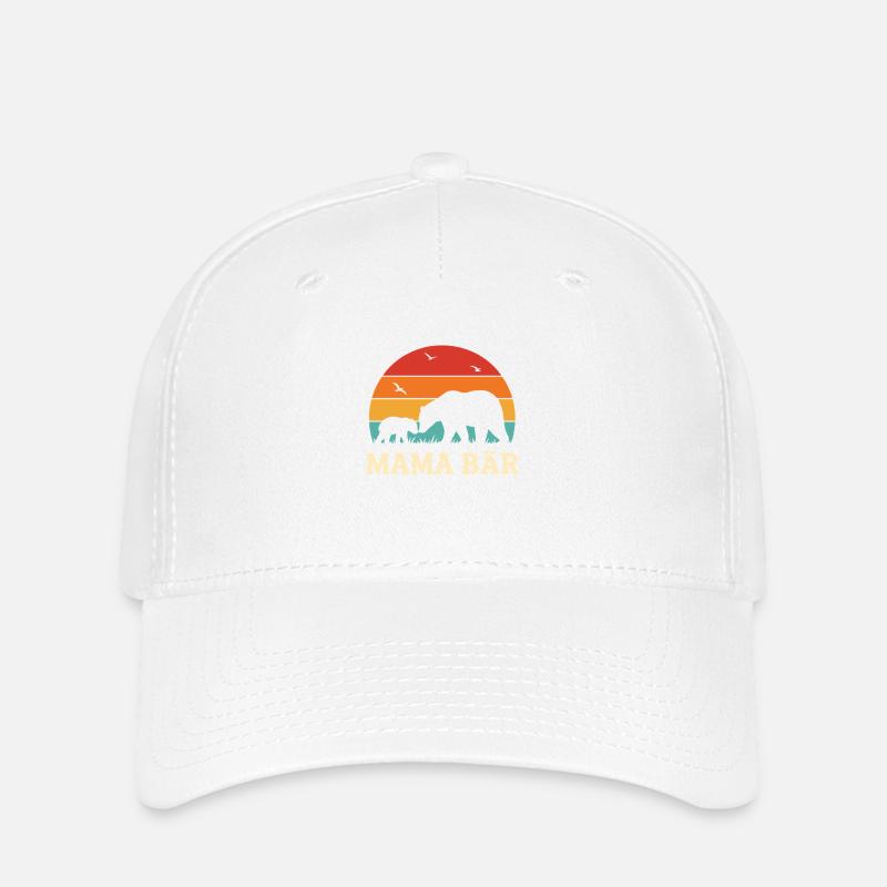 Mama Bär Vintage Sonnenuntergang Silhouette - Flexfit Cap - Weiß