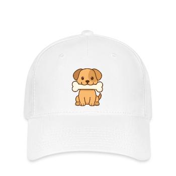 Chiot joueur avec motif osseux - Casquette Flexfit - blanc - Devant