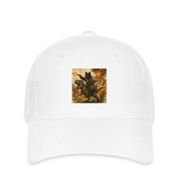 Chat samouraï chevauchant un dinosaure en éruption volcanique - Casquette Flexfit - blanc - Devant