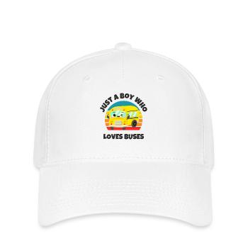 Junge, der Busse liebt Kawaii Retro Schulbus - Flexfit Cap - Weiß - Vorne