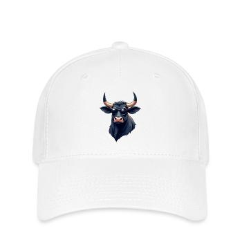Taureau avec des lunettes de soleil et des cornes - Casquette Flexfit - blanc - Devant