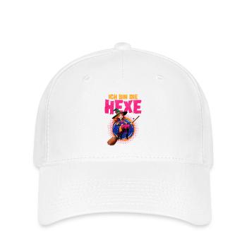 Hexen-Magierin mit Besen und Spruch - Flexfit Cap - Weiß - Vorne