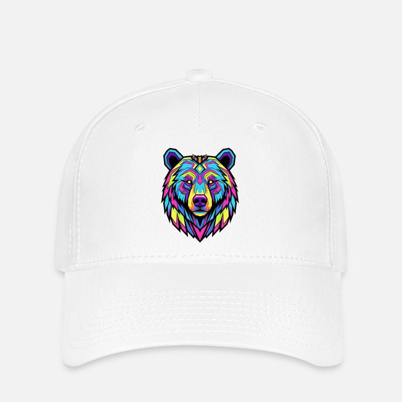 Neon Tribal Bear Illustration - Flexfit Cap - white