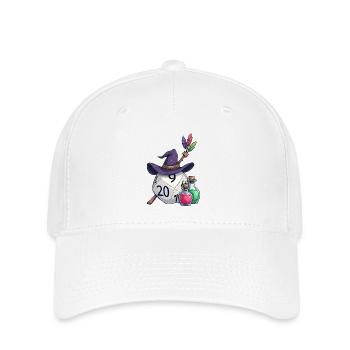 Magischer W20 mit Hut & Zauberstab – Fantasy - Flexfit Cap - Weiß - Vorne