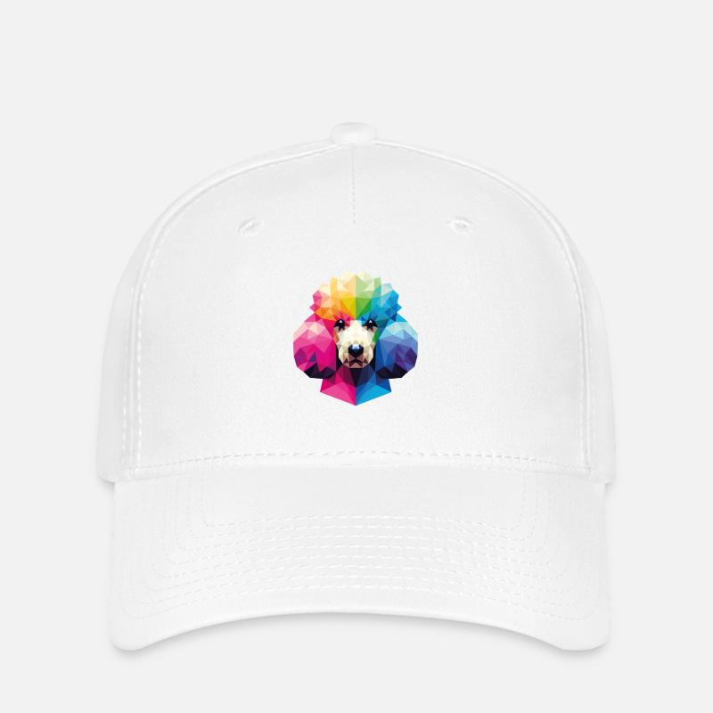Colorful Geometric Polygonal Style Poodle - Flexfit Cap - white