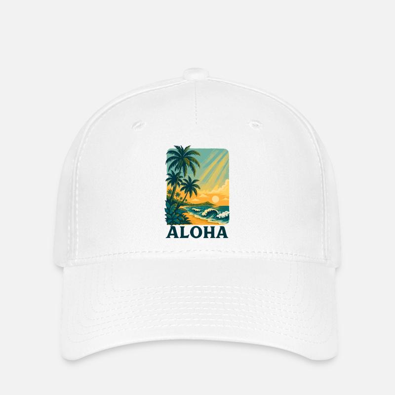 Aloha Sunset with Tropical Waves - Flexfit Cap - white