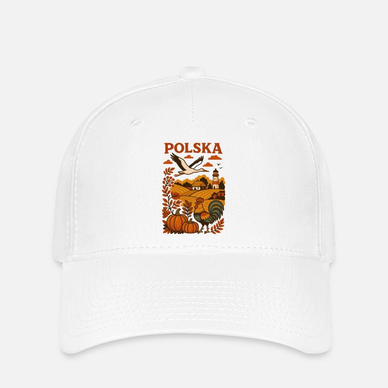 Polska Herbstlandschaft mit Storch und Hahn - Flexfit Cap - Weiß