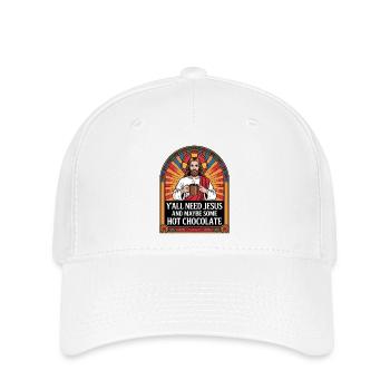 Jesus mit Kaffee und Kakao - Flexfit Cap - Weiß - Vorne