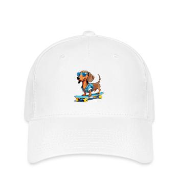 Skaterhund im Denim mit Sonnenbrille - Flexfit Cap - Weiß - Vorne
